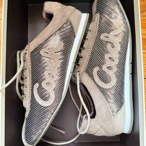 Coach Women's Sequin Sneakers - Beige and Silver